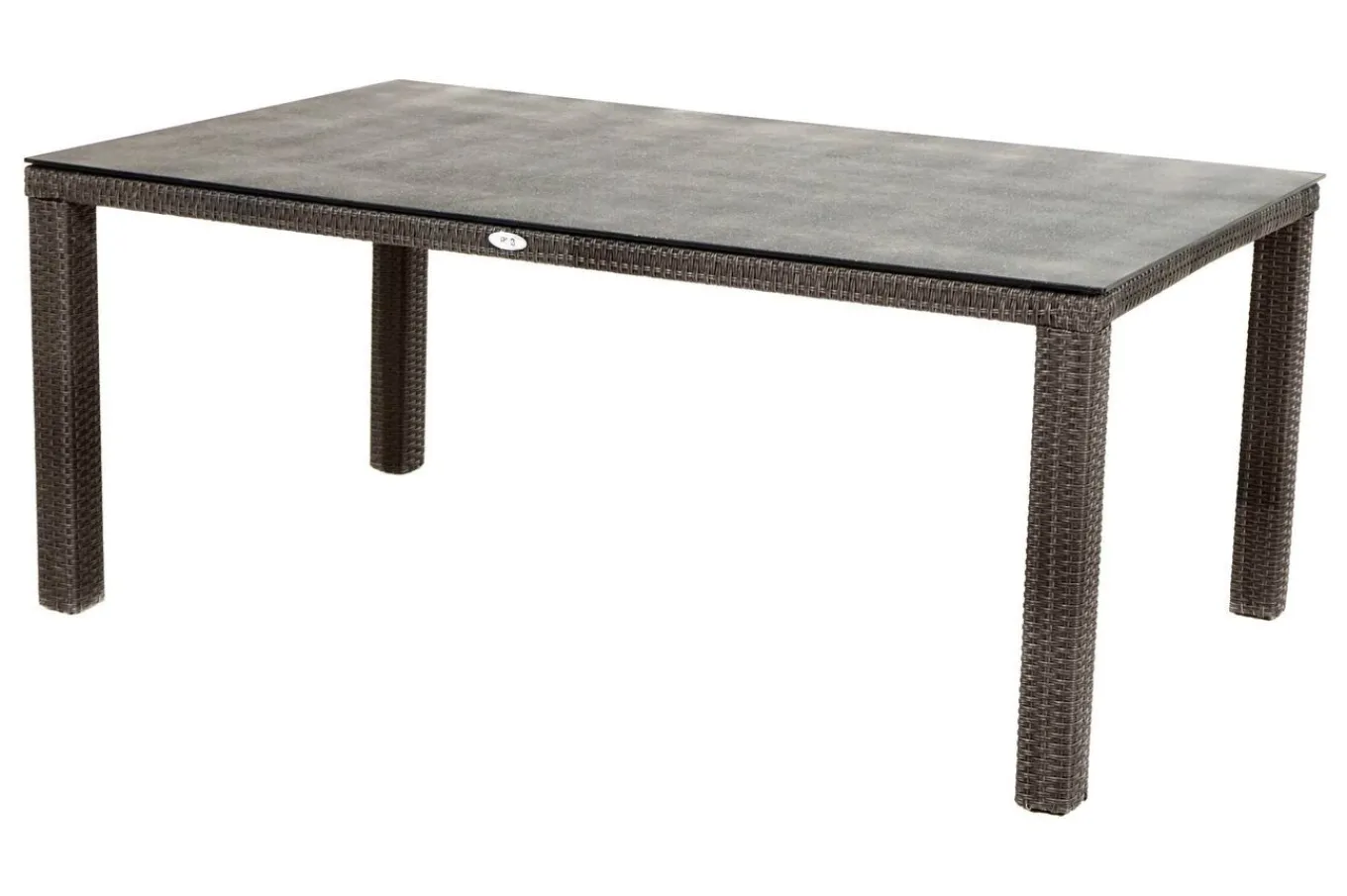 Hot Rocking Comfort Dining Tisch, grau/braun-meliert, Polyrattan, 180x110 cm, Glasplatte Steinoptik Gartentische|Polyrattan-Gartenmöbel