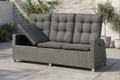 Rocking Comfort Dining / Lounge 3-Sitzer Sofa, grau/braun-meliert, Polyrattan, 210x85x112 cm, verstellbar Polyrattan-Gartenmöbel|Gartenbänke & Gartensofas