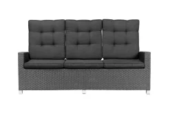 Rocking Comfort Dining / Lounge 3-Sitzer Sofa, grau/braun-meliert, Polyrattan, 210x85x112 cm, verstellbar Polyrattan-Gartenmöbel|Gartenbänke & Gartensofas