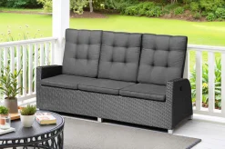 Rocking Comfort Dining / Lounge 3-Sitzer Sofa, grau/braun-meliert, Polyrattan, 210x85x112 cm, verstellbar Polyrattan-Gartenmöbel|Gartenbänke & Gartensofas