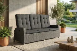 Rocking Comfort Dining / Lounge 3-Sitzer Sofa, grau/braun-meliert, Polyrattan, 210x85x112 cm, verstellbar Polyrattan-Gartenmöbel|Gartenbänke & Gartensofas