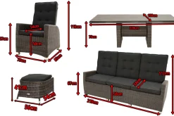 Discount Rocking Comfort Garten-Essgruppe, grau/braun-meliert, Polyrattan, Tisch 220 x 100 cm, 6-7 Personen Polyrattan-Gartenmöbel|Garten-Essgruppen