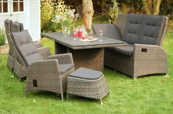 Discount Rocking Comfort Garten-Essgruppe, grau/braun-meliert, Polyrattan, Tisch 220 x 100 cm, 6-7 Personen Polyrattan-Gartenmöbel|Garten-Essgruppen