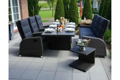 Sale Rocking Comfort Set, grau/braun-meliert, Polyrattan, Tisch 220 x 100 cm, 6 Personen Polyrattan-Gartenmöbel|Garten-Essgruppen