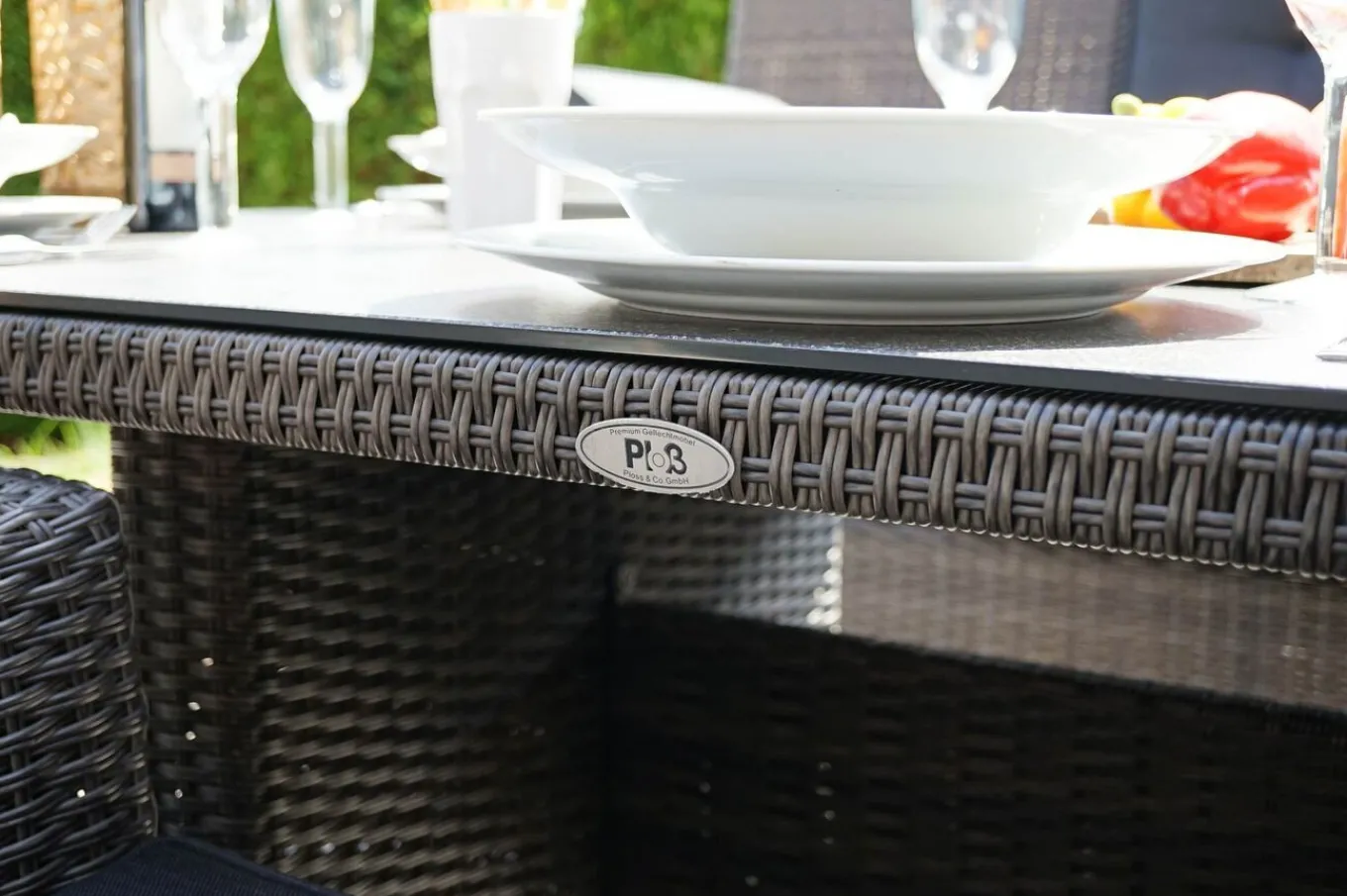 Sale Rocking Comfort Set, grau/braun-meliert, Polyrattan, Tisch 220 x 100 cm, 6 Personen Polyrattan-Gartenmöbel|Garten-Essgruppen