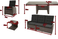 Sale Rocking Comfort Set, grau/braun-meliert, Polyrattan, Tisch 220 x 100 cm, 6 Personen Polyrattan-Gartenmöbel|Garten-Essgruppen