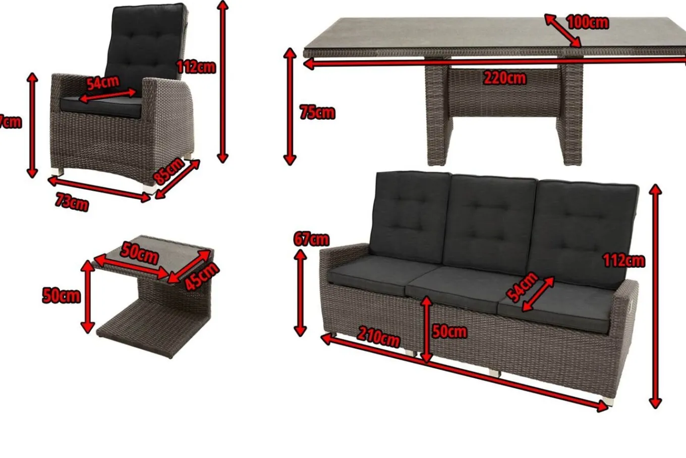 Sale Rocking Comfort Set, grau/braun-meliert, Polyrattan, Tisch 220 x 100 cm, 6 Personen Polyrattan-Gartenmöbel|Garten-Essgruppen