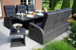 Sale Rocking Comfort Set, grau/braun-meliert, Polyrattan, Tisch 220 x 100 cm, 6 Personen Polyrattan-Gartenmöbel|Garten-Essgruppen
