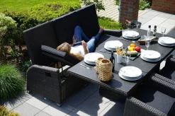 Sale Rocking Comfort Set, grau/braun-meliert, Polyrattan, Tisch 220 x 100 cm, 6 Personen Polyrattan-Gartenmöbel|Garten-Essgruppen