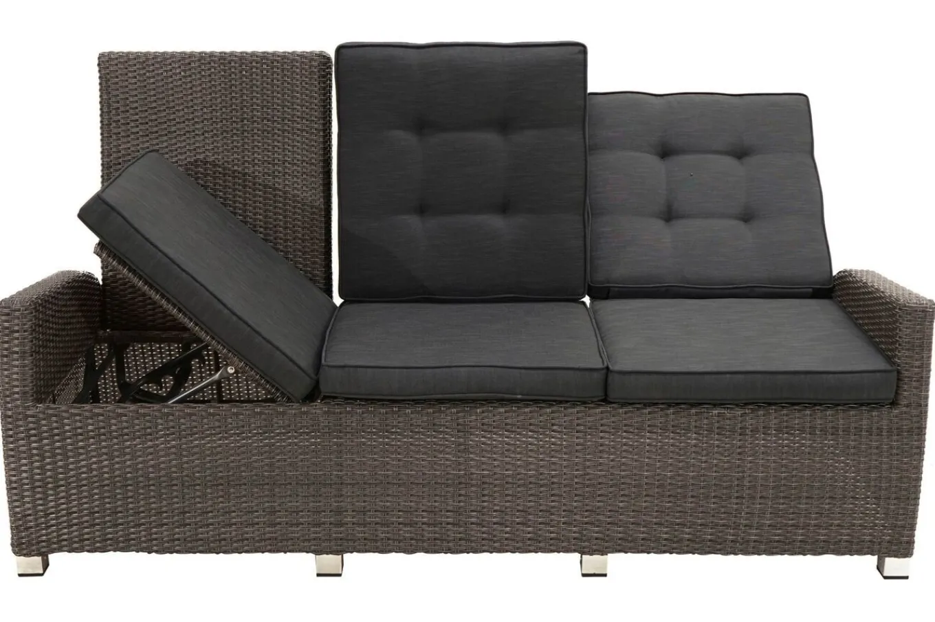 Sale Rocking Comfort Set, grau/braun-meliert, Polyrattan, Tisch 220 x 100 cm, 6 Personen Polyrattan-Gartenmöbel|Garten-Essgruppen