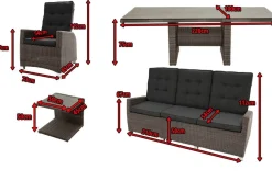 Sale Rocking Comfort Set, grau/braun-meliert, Polyrattan, Tisch 220 x 100 cm, 6 Personen Polyrattan-Gartenmöbel|Garten-Essgruppen