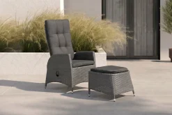 Clearance Rocking Dining Sessel, grau/braun-meliert, Polyrattan, verstellbar, mit Fußhocker Polyrattan-Gartenmöbel|Gartenstühle & Gartensessel