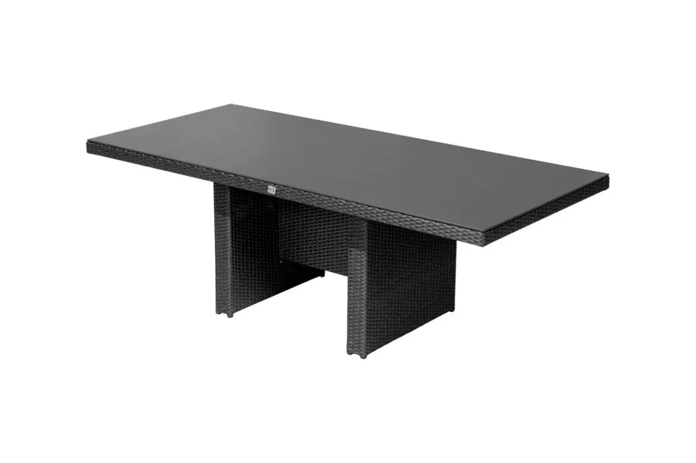 Rocking Dining Tisch, grau/braun-meliert, Polyrattan, 220 x 100 cm, Glasplatte in Steinoptik Gartentische|Polyrattan-Gartenmöbel