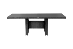 Rocking Dining Tisch, grau/braun-meliert, Polyrattan, 220 x 100 cm, Glasplatte in Steinoptik Gartentische|Polyrattan-Gartenmöbel