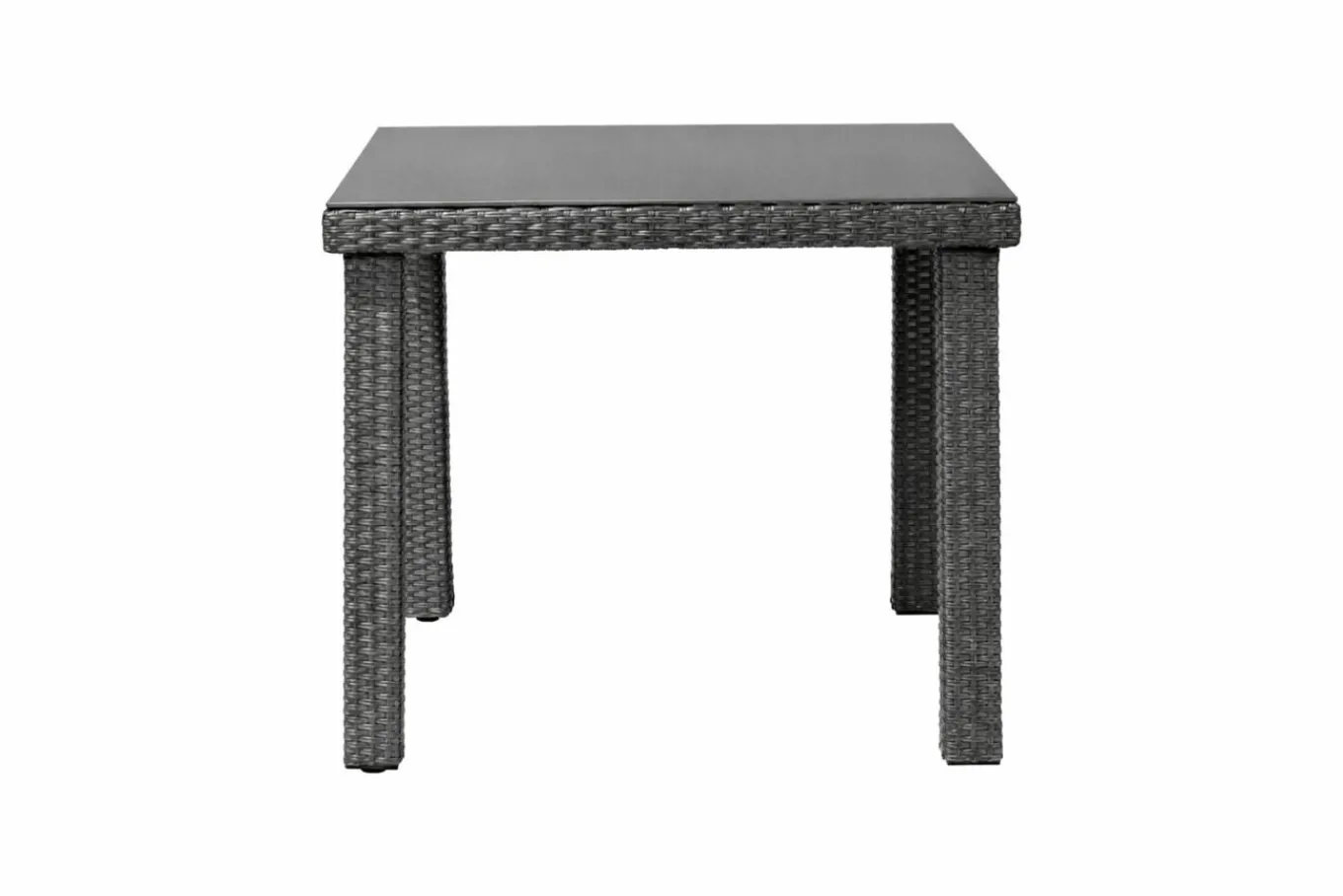 Online Rocking Dining Tisch, grau/braun-meliert, Polyrattan, 90 x 90 cm, Glasplatte in Steinoptik Gartentische|Polyrattan-Gartenmöbel