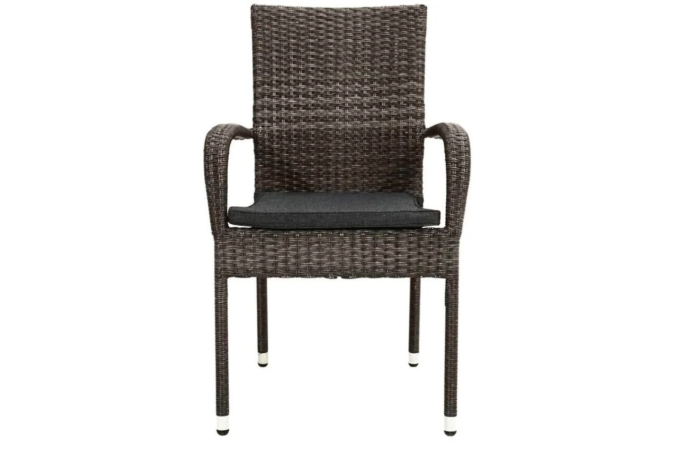 Sale Rocking Garten-Essgruppe, grau/braun-meliert, Polyrattan, Tisch 90 x 90 cm, 4 Stapelstühle, Glasplatte in Steinoptik Polyrattan-Gartenmöbel|Garten-Essgruppen