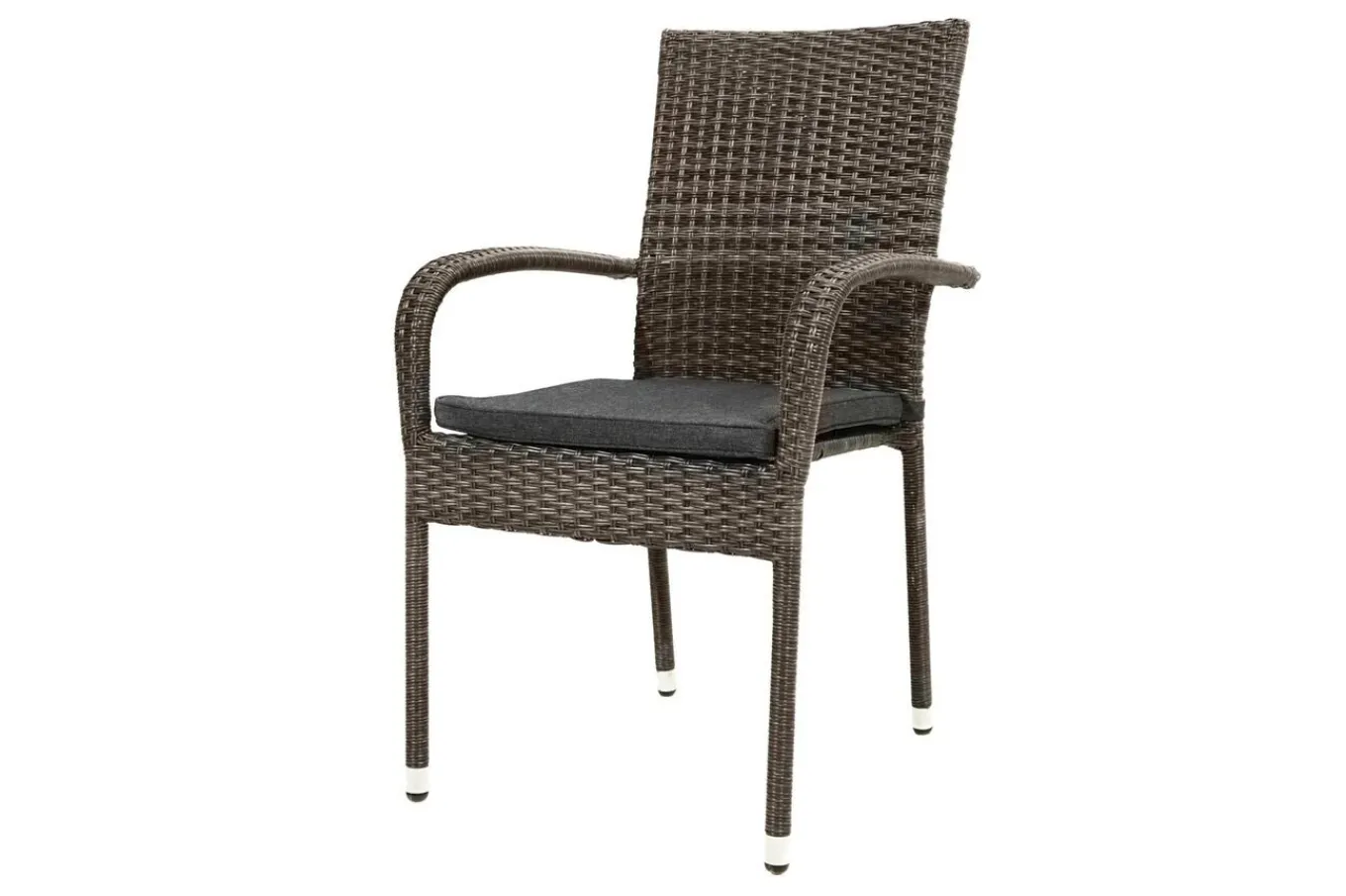 Sale Rocking Garten-Essgruppe, grau/braun-meliert, Polyrattan, Tisch 90 x 90 cm, 4 Stapelstühle, Glasplatte in Steinoptik Polyrattan-Gartenmöbel|Garten-Essgruppen