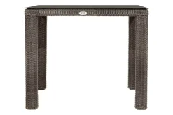 Sale Rocking Garten-Essgruppe, grau/braun-meliert, Polyrattan, Tisch 90 x 90 cm, 4 Stapelstühle, Glasplatte in Steinoptik Polyrattan-Gartenmöbel|Garten-Essgruppen