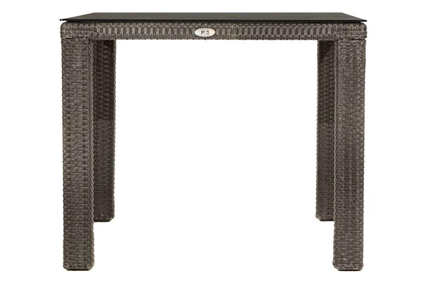 Sale Rocking Garten-Essgruppe, grau/braun-meliert, Polyrattan, Tisch 90 x 90 cm, 4 Stapelstühle, Glasplatte in Steinoptik Polyrattan-Gartenmöbel|Garten-Essgruppen