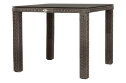 Sale Rocking Garten-Essgruppe, grau/braun-meliert, Polyrattan, Tisch 90 x 90 cm, 4 Stapelstühle, Glasplatte in Steinoptik Polyrattan-Gartenmöbel|Garten-Essgruppen