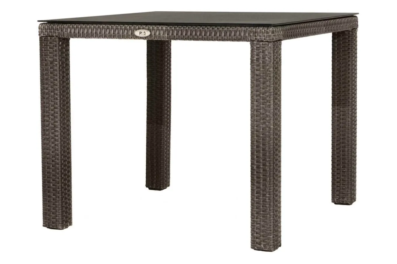 Sale Rocking Garten-Essgruppe, grau/braun-meliert, Polyrattan, Tisch 90 x 90 cm, 4 Stapelstühle, Glasplatte in Steinoptik Polyrattan-Gartenmöbel|Garten-Essgruppen