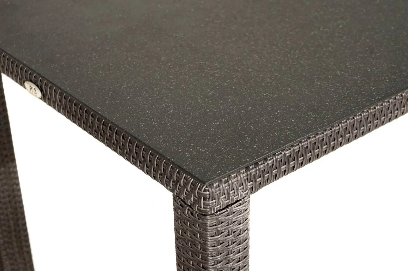 Hot Rocking Garten-Essgruppe, grau/braun-meliert, Polyrattan, Tisch 90 x 90 cm, 4 Stapelsessel, Glasplatte in Steinoptik Polyrattan-Gartenmöbel|Garten-Essgruppen