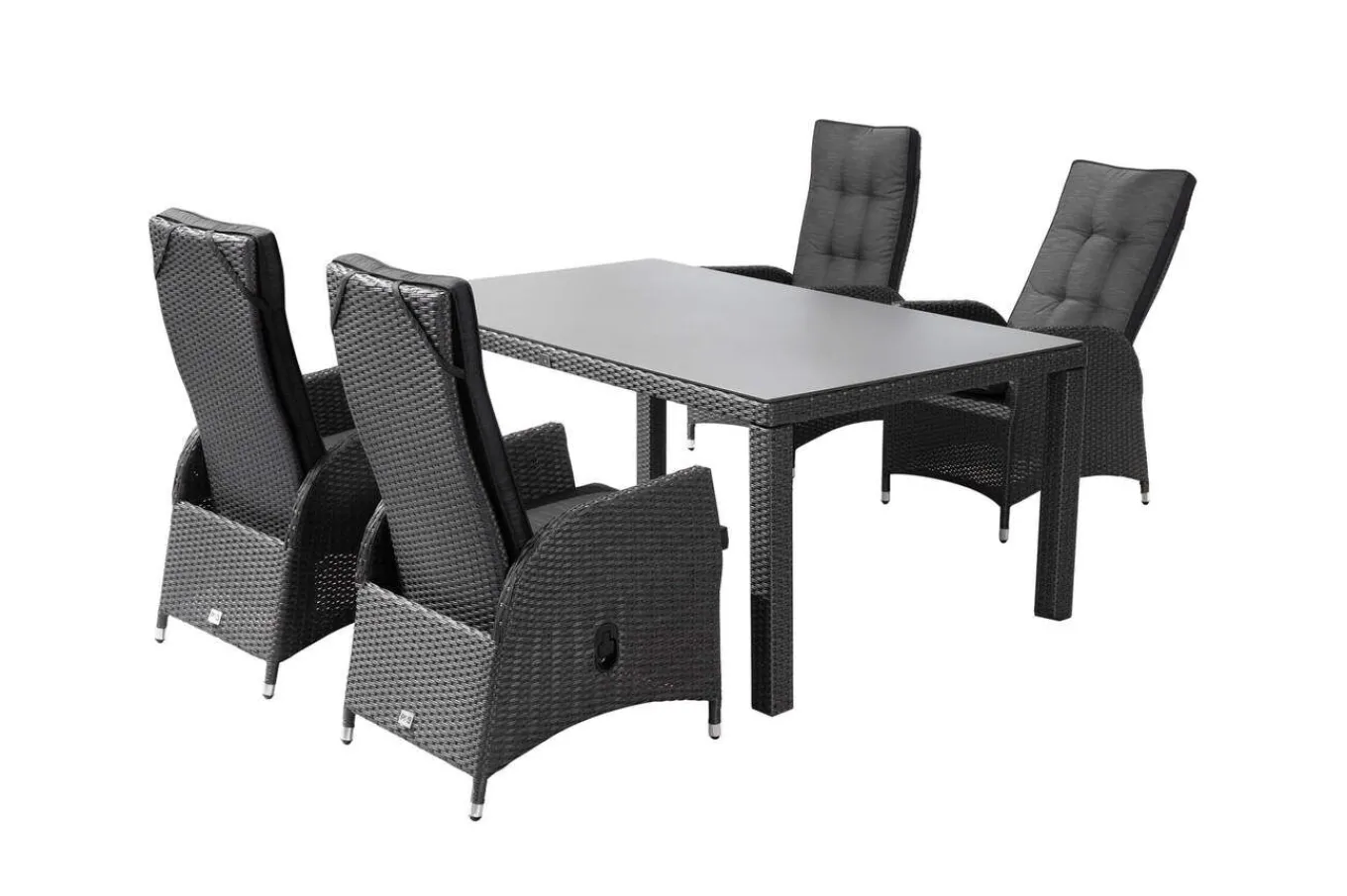 Clearance Rocking Garten-Essgruppe, grau/braun-meliert, Polyrattan, Tisch 180 x 110 cm, 4 Sessel Polyrattan-Gartenmöbel|Garten-Essgruppen