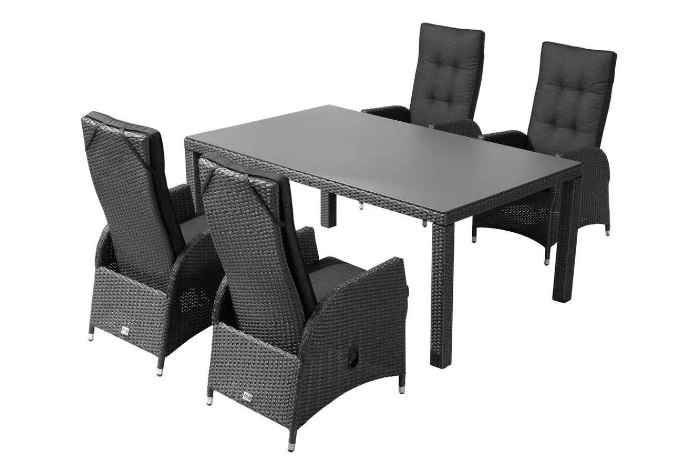 Clearance Rocking Garten-Essgruppe, grau/braun-meliert, Polyrattan, Tisch 180 x 110 cm, 4 Sessel Polyrattan-Gartenmöbel|Garten-Essgruppen