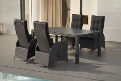 Clearance Rocking Garten-Essgruppe, grau/braun-meliert, Polyrattan, Tisch 180 x 110 cm, 4 Sessel Polyrattan-Gartenmöbel|Garten-Essgruppen