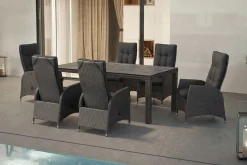 Hot Rocking Garten-Essgruppe, grau/braun-meliert, Polyrattan, Tisch 180 x 110 cm, 6 Sessel Polyrattan-Gartenmöbel|Garten-Essgruppen