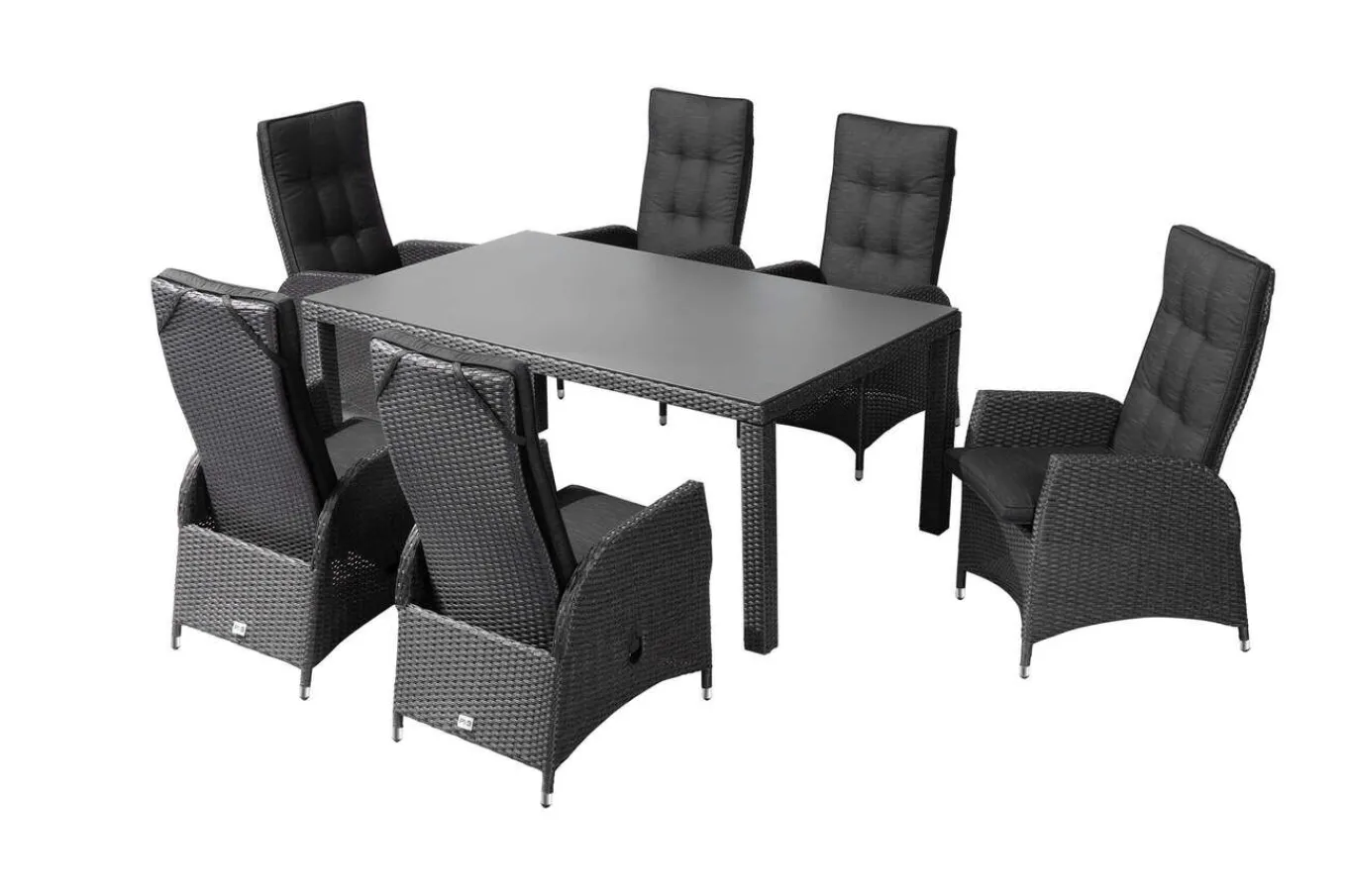 Hot Rocking Garten-Essgruppe, grau/braun-meliert, Polyrattan, Tisch 180 x 110 cm, 6 Sessel Polyrattan-Gartenmöbel|Garten-Essgruppen