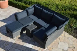 Online Rocking Gartenlounge, grau/braun-meliert, Polyrattan, 5-6 Personen, inkl. Sonnendach Polyrattan-Gartenmöbel|Gartenlounge