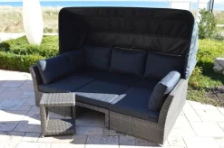 Online Rocking Gartenlounge, grau/braun-meliert, Polyrattan, 5-6 Personen, inkl. Sonnendach Polyrattan-Gartenmöbel|Gartenlounge