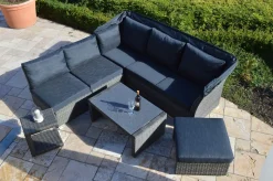 Online Rocking Gartenlounge, grau/braun-meliert, Polyrattan, 5-6 Personen, inkl. Sonnendach Polyrattan-Gartenmöbel|Gartenlounge