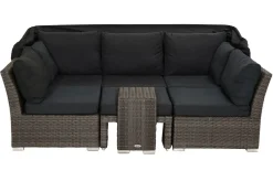 Online Rocking Gartenlounge, grau/braun-meliert, Polyrattan, 5-6 Personen, inkl. Sonnendach Polyrattan-Gartenmöbel|Gartenlounge