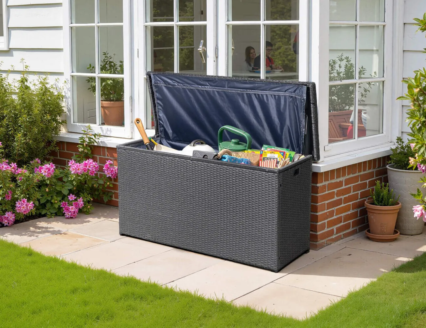 Best Rocking Kissenbox, grau/braun-meliert, Polyrattan, 145x58x73 cm, inkl. Inlay Auflagenbox