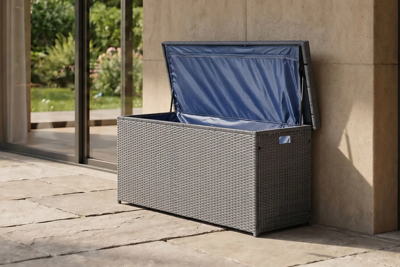 Best Rocking Kissenbox, grau/braun-meliert, Polyrattan, 145x58x73 cm, inkl. Inlay Auflagenbox
