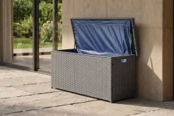 Best Rocking Kissenbox, grau/braun-meliert, Polyrattan, 145x58x73 cm, inkl. Inlay Auflagenbox