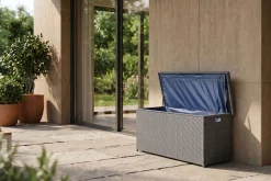 Best Rocking Kissenbox, grau/braun-meliert, Polyrattan, 145x58x73 cm, inkl. Inlay Auflagenbox