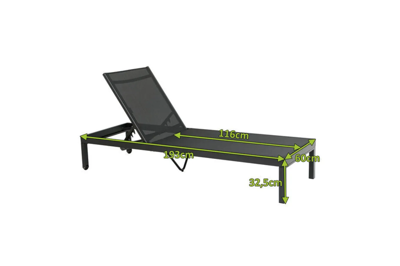 Outlet Rollliege, anthrazit matt, Aluminium, 193x60x32,5cm, Rückenlehne verstellbar Gartenliegen