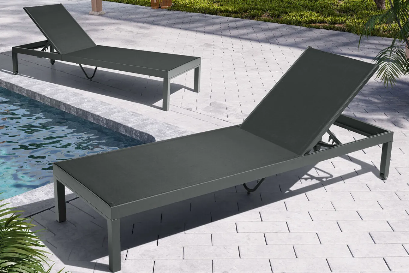Outlet Rollliege, anthrazit matt, Aluminium, 193x60x32,5cm, Rückenlehne verstellbar Gartenliegen