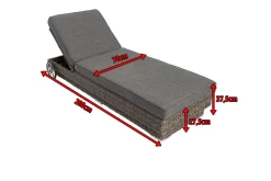 Outlet Rollliege, grau, Polyrattan, 200x70x27,5cm, Rückenlehne 5-fach verstellbar Polyrattan-Gartenmöbel|Gartenliegen