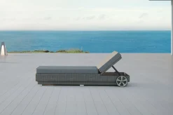 Outlet Rollliege, grau, Polyrattan, 200x70x27,5cm, Rückenlehne 5-fach verstellbar Polyrattan-Gartenmöbel|Gartenliegen