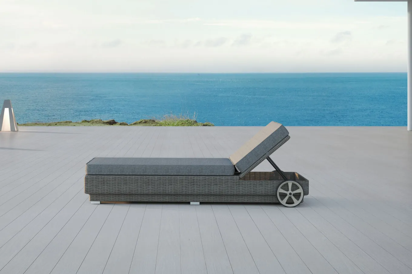 Outlet Rollliege, grau, Polyrattan, 200x70x27,5cm, Rückenlehne 5-fach verstellbar Polyrattan-Gartenmöbel|Gartenliegen