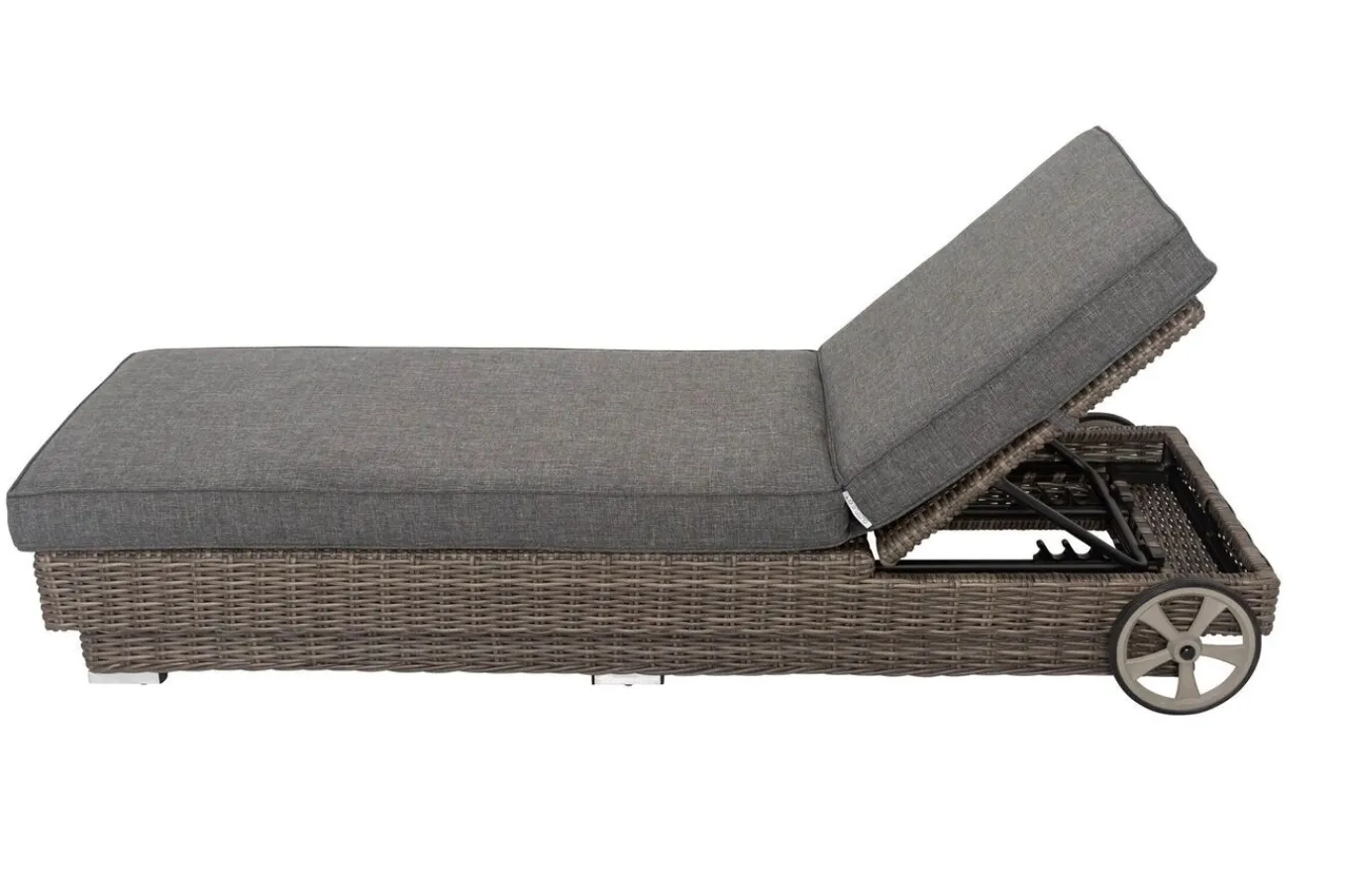 Outlet Rollliege, grau, Polyrattan, 200x70x27,5cm, Rückenlehne 5-fach verstellbar Polyrattan-Gartenmöbel|Gartenliegen