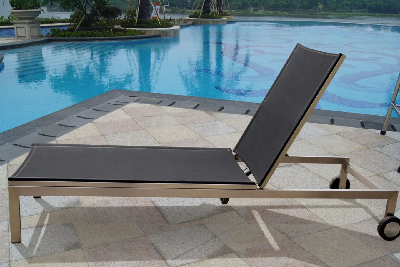 Outlet Rollliege, schwarz, Edelstahl/Textilene, verstellbare Rückenlehne, 212x71x36cm Edelstahl-Gartenmöbel|Gartenliegen