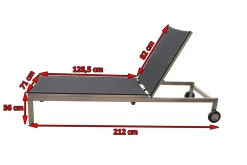 Outlet Rollliege, schwarz, Edelstahl/Textilene, verstellbare Rückenlehne, 212x71x36cm Edelstahl-Gartenmöbel|Gartenliegen