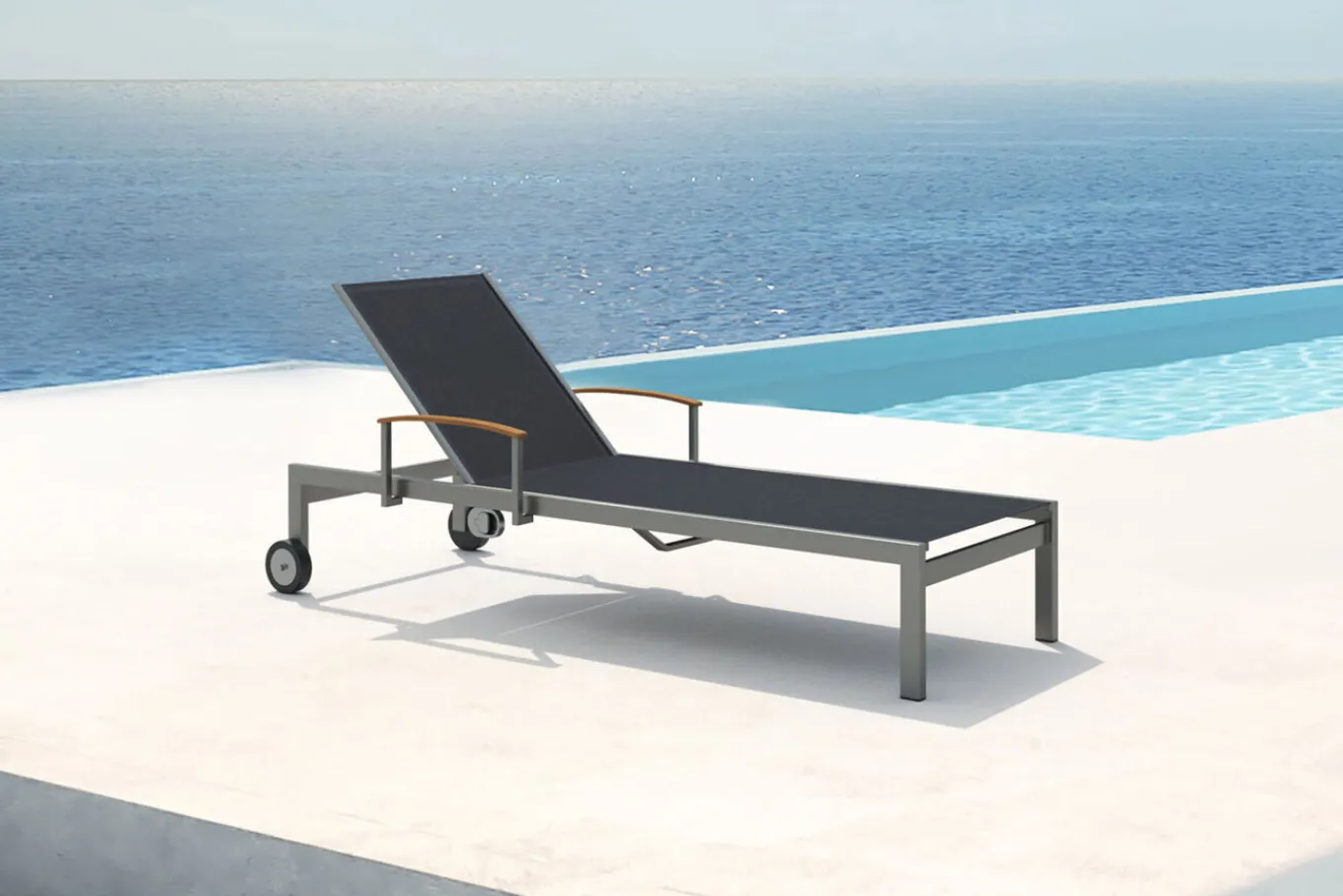 Online Rollliege, schwarz, Edelstahl/Textilene, mit Gasfeder, 195,5x74x35cm Gartenliegen