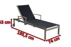 Online Rollliege, schwarz, Edelstahl/Textilene, mit Gasfeder, 195,5x74x35cm Gartenliegen