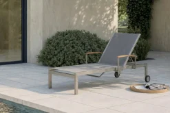 Clearance Rollliege, silber, Edelstahl/Textilene, mit Gasfeder, 195,5x74x35cm Gartenliegen